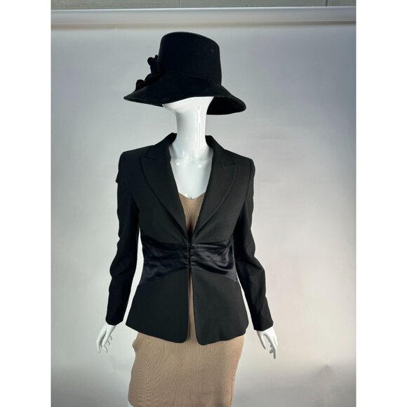Bebe Satin Waisted Jacket Size 4 Black Polyester Blend - Picture 2 of 16